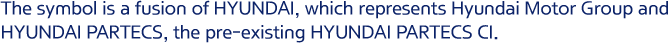 The symbol is a fusion of HYUNDAI, which represents Hyundai Motor Group and HYUNDAI PARTECS, the pre-existing HYUNDAI PARTECS CI.