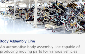 Body Assembly Line An automotive body assembly line capable of producing moving parts for various vehicles